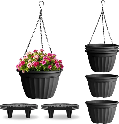Vista 14 de FGstyle Paquete de 6 macetas colgantes de 8 pulgadas, macetas de riego automático para plantas de interior, cesta colgante de plástico con elevador