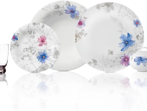 Vista 2 de Villeroy & Boch Mariefleur Gris Basic Breakfast - Plato redondo de porcelana premium con una decoración de flores juguetona, apto para lavavajillas