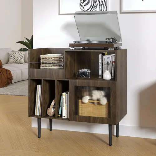 Vista 10 de HedoAjim Soporte grande para tocadiscos con almacenamiento de vinilo, soporte para tocadiscos con puerta acrílica, mesa auxiliar para tocadiscos