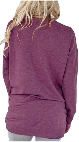 Vista 2 de AELSON Sudadera casual con cuello redondo y estampado de fe para mujer, blusa con bolsillo, 4-purpler rojo