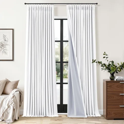 Vista 18 de Jowels Cortinas opacas de lino plisado beige y blanco de 84 pulgadas