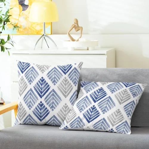 Vista 2 de CaliTime Juego de 2 fundas de almohada decorativas de vellón de dos tonos con diseño geométrico de hojas de árbol para sofá, cama, decoración