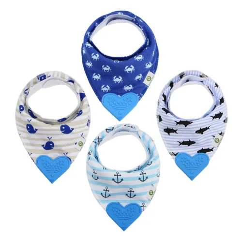 Vista 8 de Pickle & Olive Baberos de dentición bandana para bebé con mordedor de silicona adjunto, juego de 4 - ciervo azul