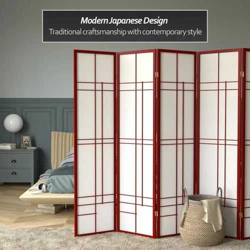 Vista 2 de Red Lantern Pantalla Eudes Shoji de 6 pies de altura - Palisandro - 5 paneles Rosewood