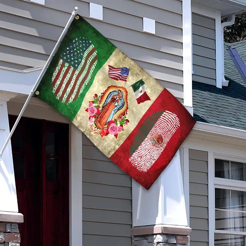 Vista 3 de Bandera mexicana de 3 x 5 pies, bandera estadounidense para exteriores con bandera de la Virgen María, colores vivos, banderas patrióticas