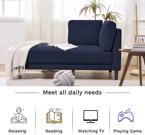 Vista 7 de Anwick Chaise Lounge - Silla reclinable tapizada para interiores, moderna y tapizada para sala de estar, dormitorio, sofá cama (azul marino)