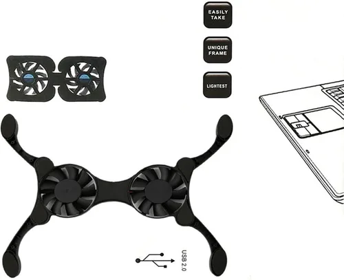 Vista 6 de Base de refrigeración para laptop, plegable, almohadilla de refrigeración ergonómica ventilada con ventiladores, se adapta a la base de enfriamiento