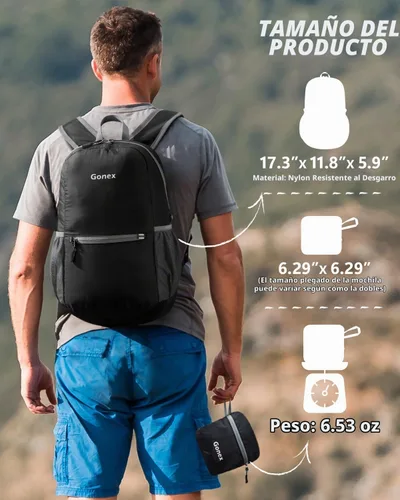 Vista 5 de Gonex Mochila Ultraligera Plegable de 20L, Práctica, Plegable para Camping, Viajes al Aire Libre, Ciclismo, Mochila Escolar