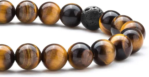 Vista 6 de Hamoery Pulsera elástica con cuentas de piedra de ojo de tigre de 0.315in para hombres y mujeres, pulsera de yoga de piedra natural, Piedra