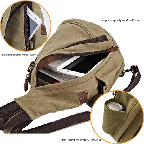 Vista 6 de Bolso bandolera de lona convertible para el pecho, mochila de hombro para hombres y mujeres, al aire libre, ciclismo, viajes