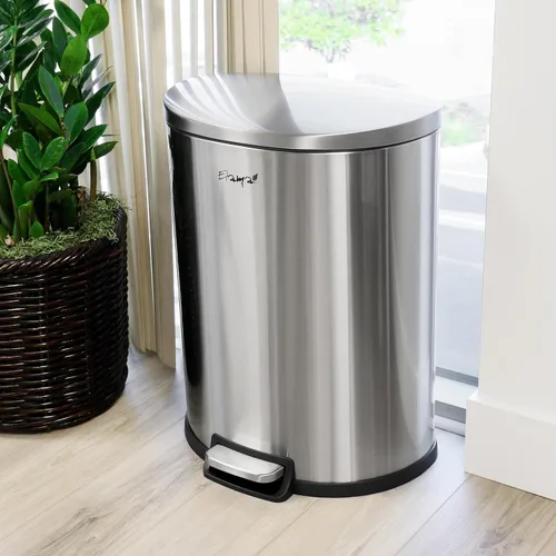 Vista 7 de Elama Cubo de basura de 13 galones de acero inoxidable con mecanismo de cierre lento en plata mate