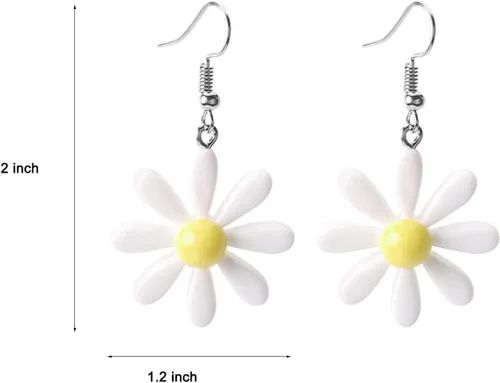 Vista 6 de 6 pares de aretes de flores de verano, aretes de margarita, aretes kawaii, aretes amarillos, aretes funky para mujeres y niñas, Resina, No es una