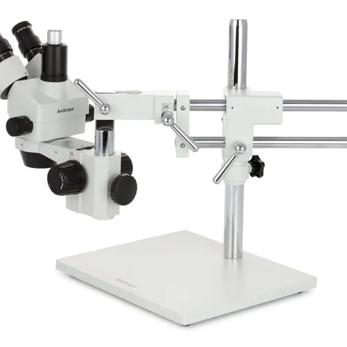 Vista 6 de AmScope - Microscopio de zoom estéreo simulfocal 7X-45X en soporte de brazo doble + 144-LED anillo de luz - SM-4TP-144