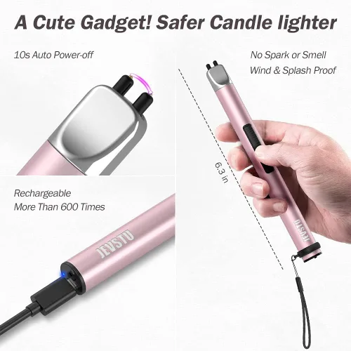 Vista 4 de Encendedor de velas, eléctrico recargable con arco USB, resistente al viento, sin llama, encendedor de plasma de palo largo con cuerda y anillo, sin