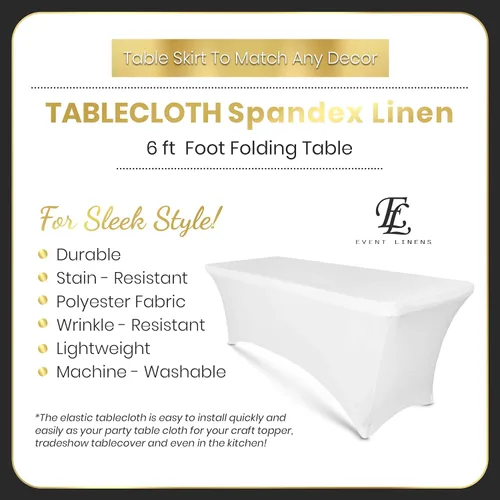 Vista 2 de Luxury Collection - Mantel rectangular de lino de elastano de 6 pies, funda ajustable para mesa plegable de 6 pies, ropa de cama de boda, paños