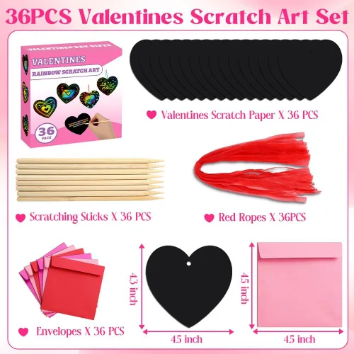 Vista 3 de MDCGFOD Paquete de 36 regalos para el día de San Valentín para niños, cuna de corazón para arañar arco iris, manualidades de San Valentín