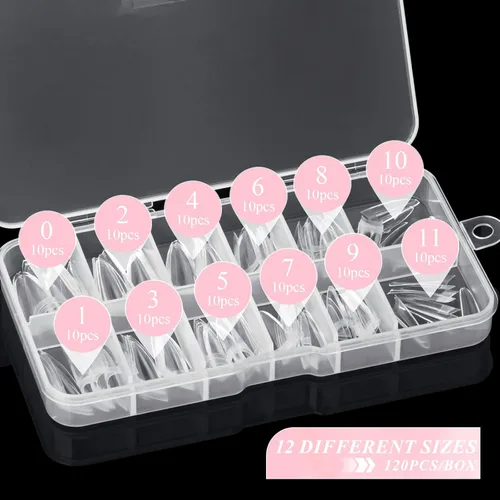 Vista 5 de Puntas de uñas estilo stiletto, uñas postizas de gel suave con forma de almendra, uñas postizas a presión de acrílico transparente, 120