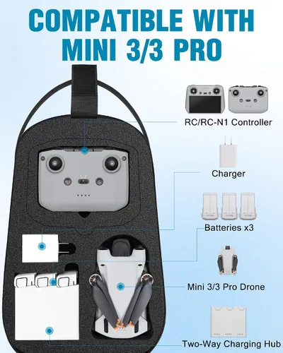 Vista 3 de Mini 3 Caso, para DJI Mini 3/4 Pro Fly More Combo, Mochila Sling Negro
