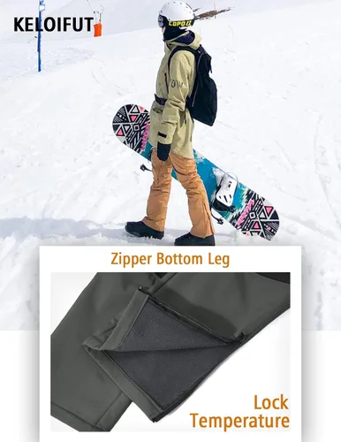 Vista 8 de Men's Snow Ski Waterproof Hiking Pants Fleece Lined Softshell Insulated Snowboard Outdoor Work Zipper Bottom Leg