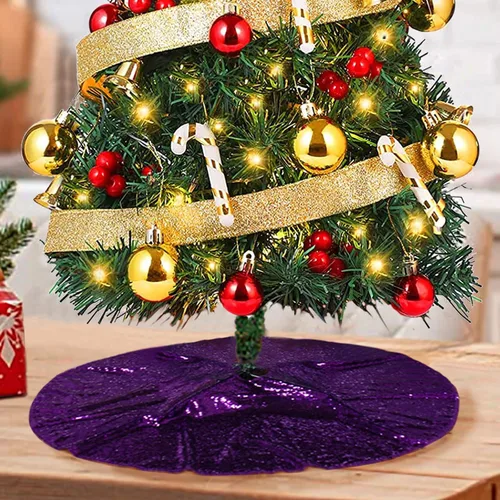 Vista 20 de ShinyBeauty Falda de árbol de Navidad rosa claro de 24 pulgadas, falda de lentejuelas para lápices/mini árboles, cubierta navideña para Año Nuevo