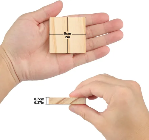 Vista 2 de 120 cuadrados de madera de 2 pulgadas para manualidades, bloques de madera sin terminar de 2 x 2 pulgadas, bloques cuadrados de madera de 1/4