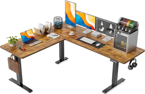 Vista 16 de FEZIBO - Escritorio de pie en forma de L de 63" x 55", altura ajustable, escritorio de computadora de esquina eléctrica de 63 pulgadas, escritorio