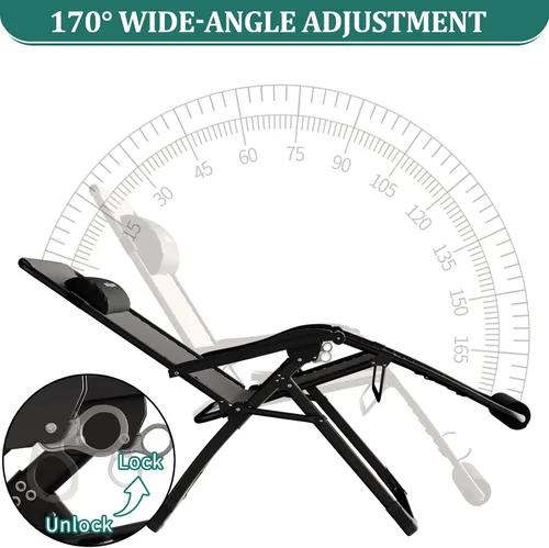 Vista 5 de UDPATIO Silla reclinable de gran tamaño para patio con cojín extraíble Negro Z-xl