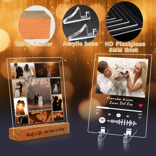 Vista 6 de Placa acrílica personalizada para Spotify, personaliza nuestra placa acrílica con tu canción y foto favoritas, regalos personalizados para el día