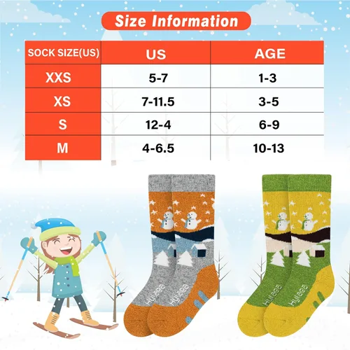 Vista 4 de Hylaea Calcetines de esquí de lana merino para niños, calcetines térmicos cálidos hasta la rodilla para patinaje de snowboard para niños y niñas
