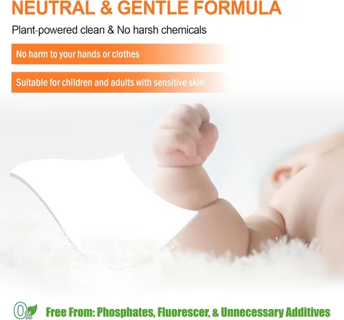 Vista 3 de Binbata Hojas de detergente para ropa, 200 cargas, aroma cítrico, hipoalergénicas, ecológicas, biodegradables, sin plástico, sin líquido, aptas