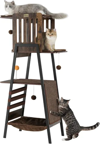 Vista 8 de FourFurPets Árbol Moderno para Gatos, Torre para Gatos de 58 Pulgadas para Gatos Grandes, Árbol para Gatos Maine Coon con Tabla de Rascar, Percha