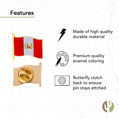 Vista 3 de Perú - Pin de solapa esmaltado de metal hecho de metal para recuerdo, para hombres y mujeres, patriótico peruano