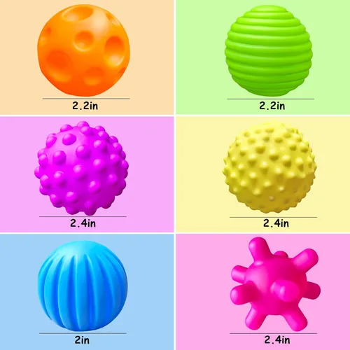 Vista 7 de Paquete de 6 bolas sensoriales para niños pequeños de 1 a 3 años, juguetes sensoriales para bebés de 6 a 12 meses, juguetes Montessori para bebés