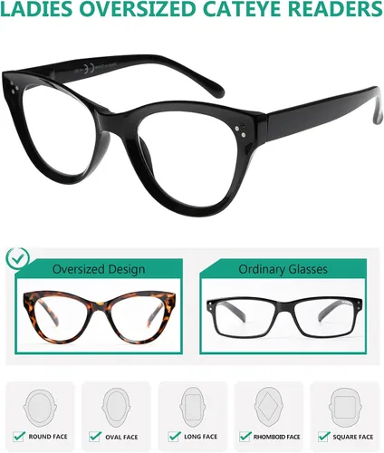 Vista 4 de Eyekepper Paquete de 4 lentes con diseño de ojo de gato de gran tamaño para mujer Lupa para mujer, elegantes lentes de lectura para mujer
