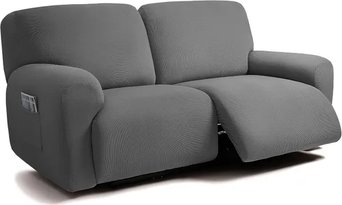 Vista 29 de ULTICOR - Juego de 8 fundas para sofá reclinable de jacquard, fundas elásticas para sofá reclinable para 3 cojines, fundas gruesas, suaves y Gris