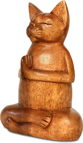 Vista 3 de G6 Collection Estatua de yoga de gato siamés tallada a mano de 8 pulgadas, escultura de estatua de yoga hecha a mano, decoración del hogar