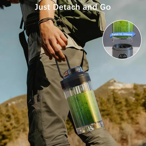 Vista 2 de Licuadora personal, licuadora portátil para batidos y licuados, tritura hielo, jugo, pulso, 4 programas, sin cable, recargable por USB-C, recipiente