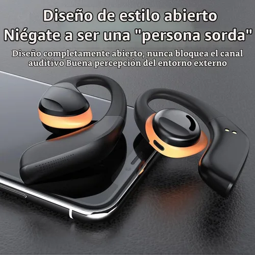 Vista 5 de Auriculares inalámbricos Bluetooth de oreja abierta, control táctil, conducción de aire, auriculares deportivos IPX5 impermeables, 50 horas de Negro