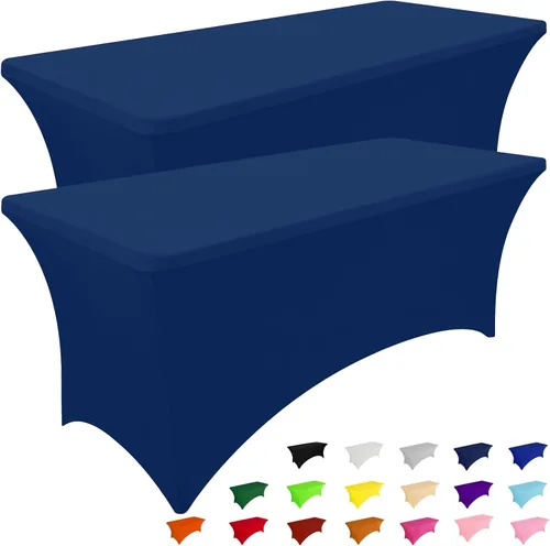 Vista 45 de Smiry Paquete de 2 Manteles de Spandex de 6 Pies, Manteles Elásticos Ajustables Extensibles, Lavables y Sin Arrugas, Cubierta Rectangular para Mesa