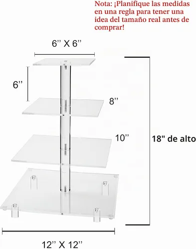 Vista 2 de Jusalpha, soporte de acrílico para pastel, cuadrado y resistente, con 4 niveles, torre para exhibir postres, Transparente Soporte de postre de 18