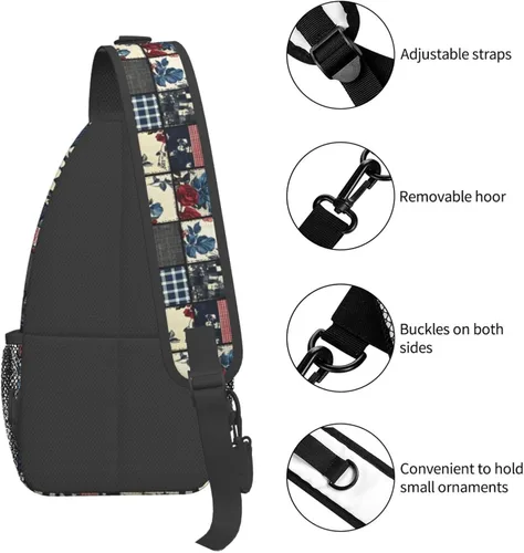 Vista 3 de Small Crossbody Bags for Women Men - Vintage Plaid Rose Print Adjustable Shoulder Bag Fanny Packs Belt Sling Bag Crossbody Purses Backpack for