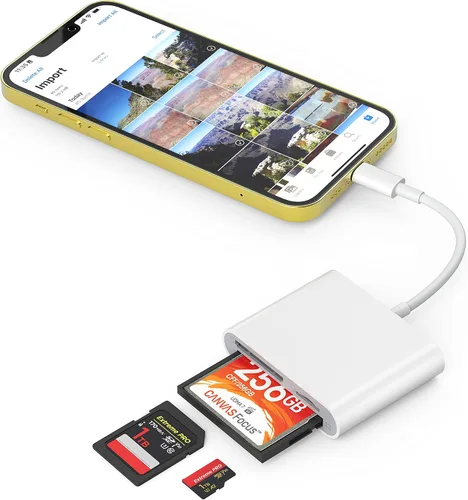 Vista 10 de Lector de tarjetas SD, adaptador de tarjeta USB-C y USB 5 en 1 con SD/MicroSD/MS y puertos USB-A duales, lector de tarjetas de memoria para iPhone