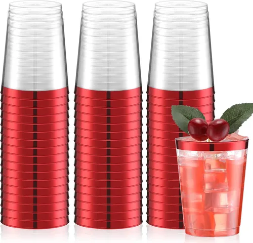 Vista 8 de Norme 50 piezas de vasos de plástico de 10 onzas para fiesta, vasos desechables transparentes con borde para boda, Acción de Gracias, Navidad