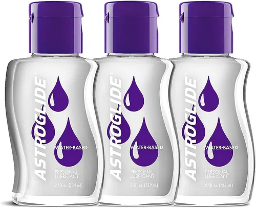 Vista 11 de Astroglide Lubricante a base de agua (2.5 onzas), lubricante personal líquido para hombres, mujeres y parejas, seguro para juguetes, tamaño apto