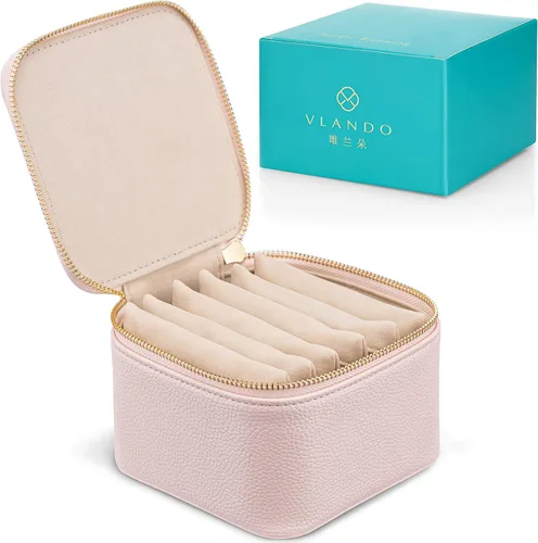 Vista 8 de Vlando Joyero pequeño de viaje, piel sintética, 6 bolsas de terciopelo con cremallera para mujeres y niñas, regalo del día de San Valentín