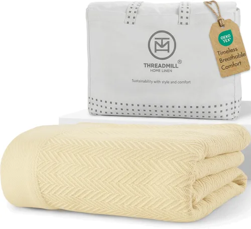 Vista 23 de Threadmill - Mantas de algodón de lujo para cama tamaño individual Manta 100% algodón para todas las estaciones para cama individual Manta