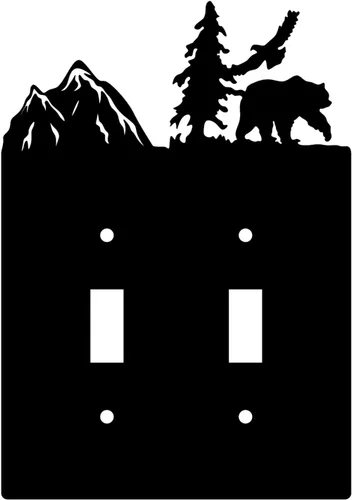 Vista 10 de Eagle & Bear - Placa de pared con interruptor de luz, doble dúplex, habitación de cabaña negra Cubiertas decorativas de metal para enchufe, se