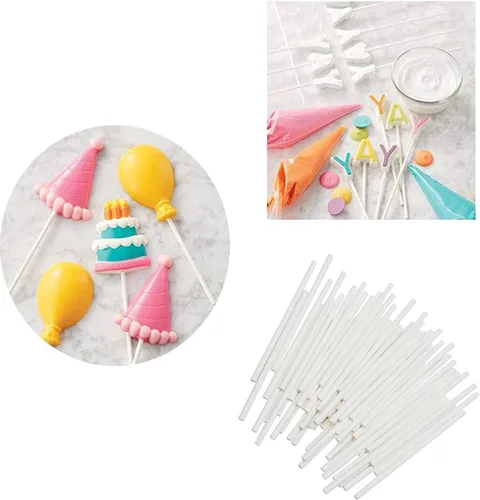 Vista 4 de Palitos de piruleta blancos de 4 pulgadas para dulces caseros, postres, 200 piezas