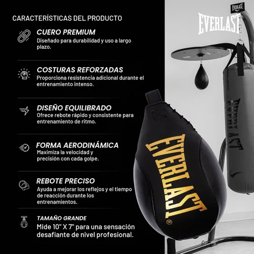 Vista 3 de Everlast Saco de boxeo de velocidad Bolsa de velocidad para boxeo y artes marciales mixtas Bolsa de boxeo duradera para entrenamiento