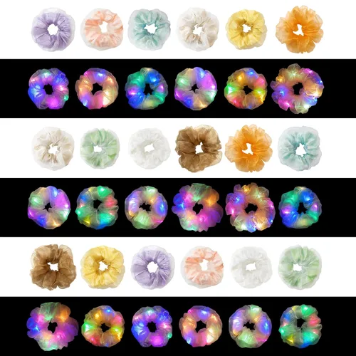 Vista 7 de Scrunchies LED, 18 piezas multicolor que brillan en la oscuridad suministros de fiesta, recuerdo de fiesta de neón, accesorios de festival rave
